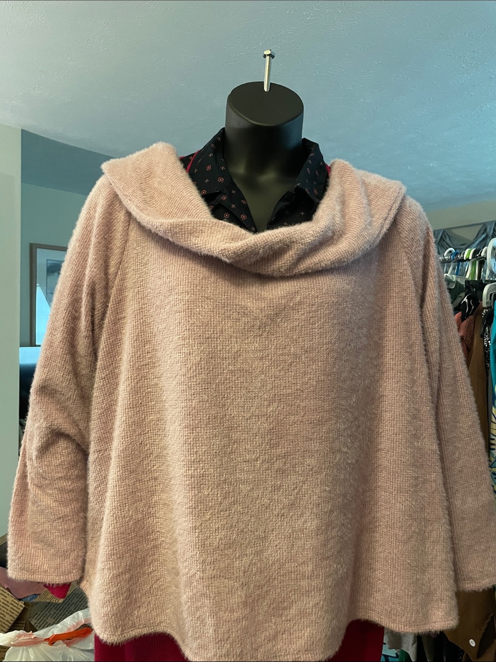 Mauve Soft Waffle Thermal On/Off Shoulder Cowlneck Sweater NWT 4X